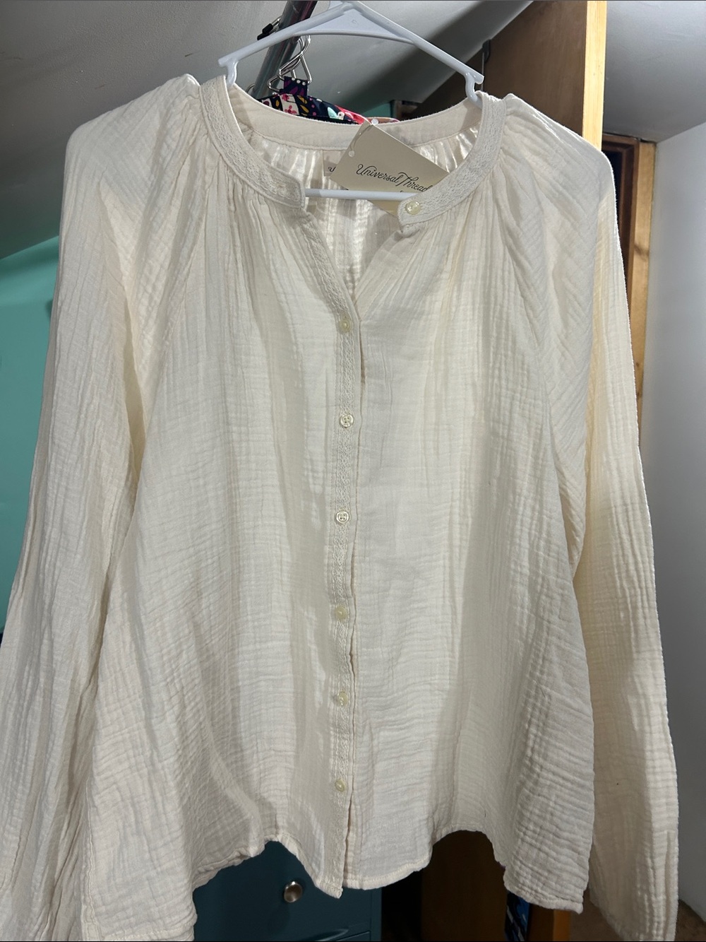 Universal Thread Cream Button-Front Gauze Blouse